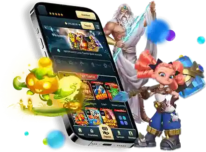 PH947 app interface on smartphone with casino games and download button